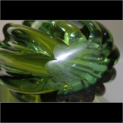 Flavio Poli Vase „Sommerso a Coste“big yellow/green Seguso Vetri d´Arte Murano 1958