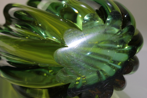 Flavio Poli Vase „Sommerso a Coste“big yellow/green Seguso Vetri d´Arte Murano 1958