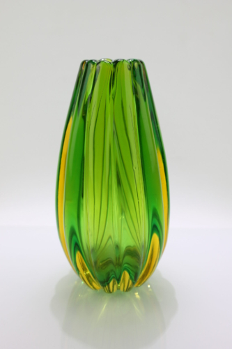 Flavio Poli Vase „Sommerso a Coste“ yellow/green Seguso Vetri d´Arte Murano 1958
