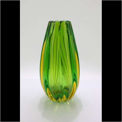 Flavio Poli Vase „Sommerso a Coste“ yellow/green Seguso Vetri d´Arte Murano 1958