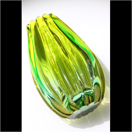 Flavio Poli Vase „Sommerso a Coste“big yellow/green Seguso Vetri d´Arte Murano 1958