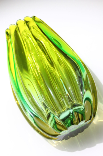 Flavio Poli Vase „Sommerso a Coste“big yellow/green Seguso Vetri d´Arte Murano 1958