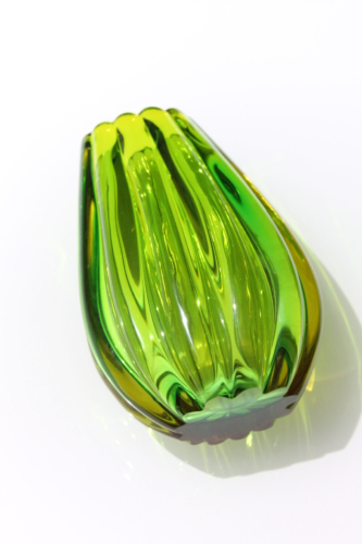 Flavio Poli Vase „Sommerso a Coste“ yellow/green Seguso Vetri d´Arte Murano 1958