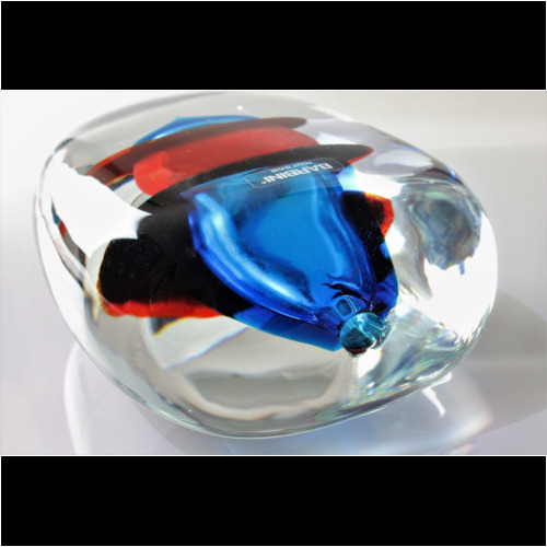 alfredo barbini strati rotondo murano glass object blue red