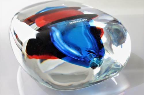 alfredo barbini strati rotondo murano glass object blue red