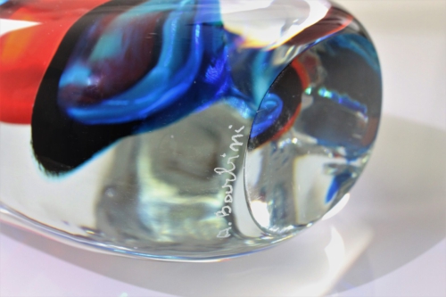 alfredo barbini strati rotondo murano glass object blue red