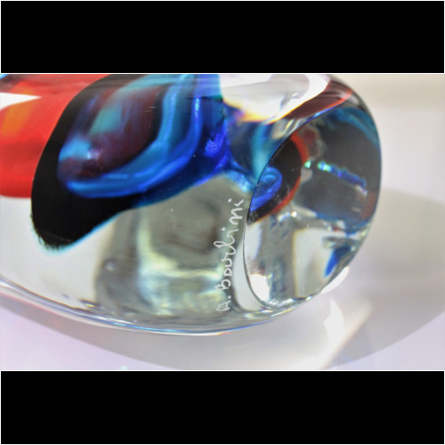 alfredo barbini strati rotondo murano glass object blue red