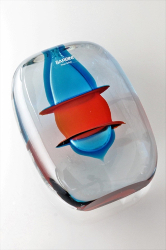 alfredo barbini strati rotondo murano glass object blue red