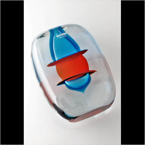 alfredo barbini strati rotondo murano glass object blue red