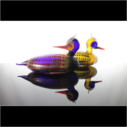<em><b>Romano Donà</b><br />Two Mandarin Ducks<br />Italy 2002</em> Romano Dona Gino Cenedese & C., Murano Glass Unique Duck Sculpture