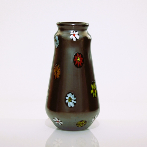 <em><b>Ermanno Toso</b><br />Nerox Vase<br />Italy 1980</em> ermanno toso murano glass vase nerox flower murrine