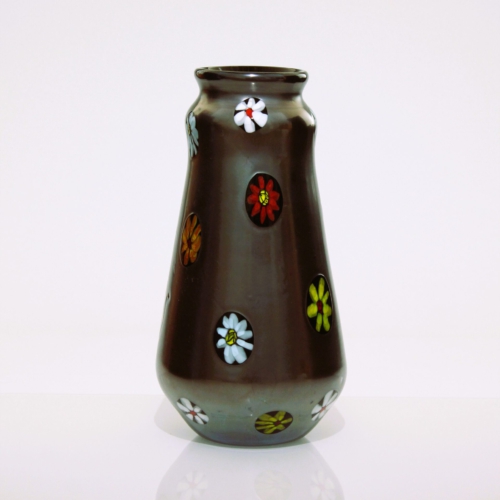 <em><b>Ermanno Toso</b><br />Nerox Vase<br />Italy 1980</em> ermanno toso murano glass vase nerox flower murrine