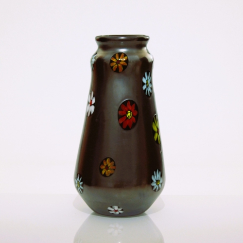 <em><b>Ermanno Toso</b><br />Nerox Vase<br />Italy 1980</em> ermanno toso murano glass vase nerox flower murrine