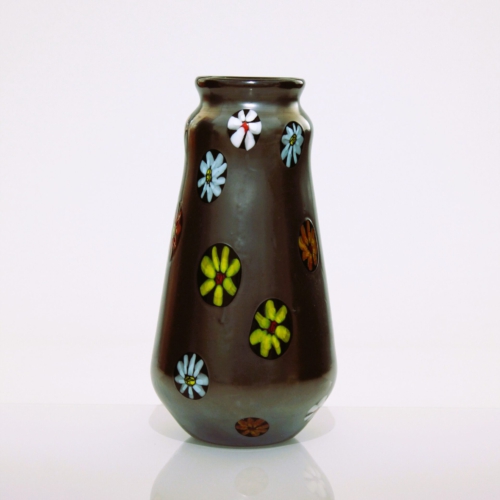 <em><b>Ermanno Toso</b><br />Nerox Vase<br />Italy 1980</em> ermanno toso murano glass vase nerox flower murrine
