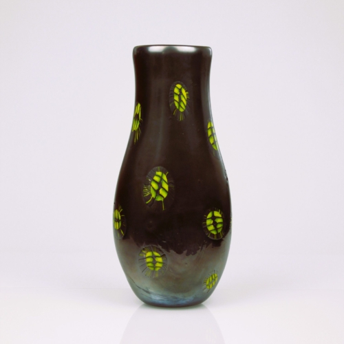 <em><b>Ermanno Toso</b><br />Nerox Vase<br />Italy 1960</em> ermanno toso murano glass vase nerox yellow murrine