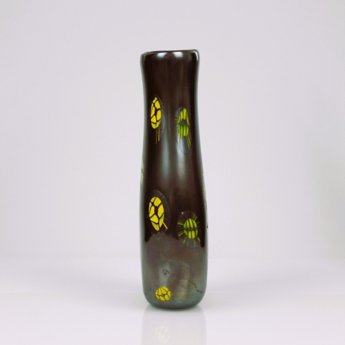 <em><b>Ermanno Toso</b><br />Nerox Vase<br />Italy 1960</em> ermanno toso murano glass vase nerox yellow murrine