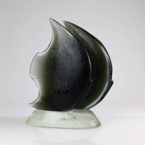 <em><b>Flavio Poli</b><br />two Moonfish<br />Italy 1950</em> flavio poli murano glass double fish sculpture corroso for seguso vetri d arte 1940s