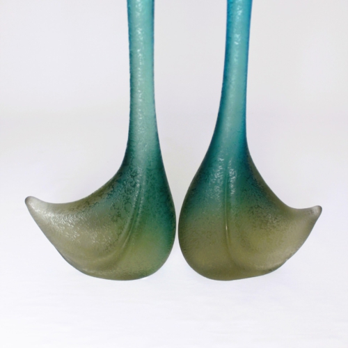 flavio poli seguso vetri d arte murano glass sculptures two blue swans corroso