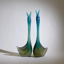 flavio poli seguso vetri d arte murano glass sculptures two blue swans corroso c. 1940s