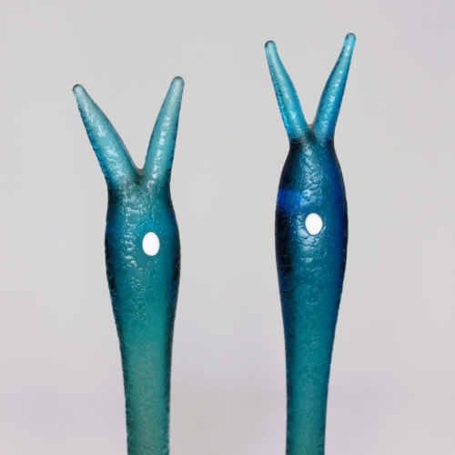 flavio poli seguso vetri d arte murano glass sculptures two blue swans corroso