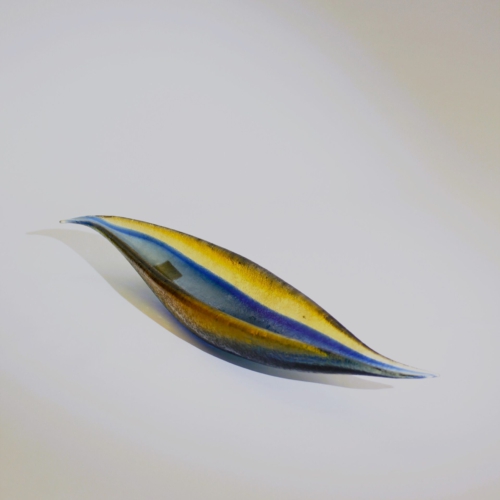 <em><b>Flavio Poli</b><br>Leaf Bowl<br>Italy 1950</em> seguso vetri d arte murano glass leaf bowl corroso blue yellow pauly and c