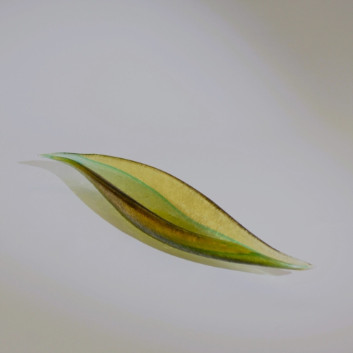 <em><b>Flavio Poli</b><br>Leaf Bowl<br>Italy 1950</em> seguso vetri d arte murano glass leaf bowl corroso green yellow pauly and c