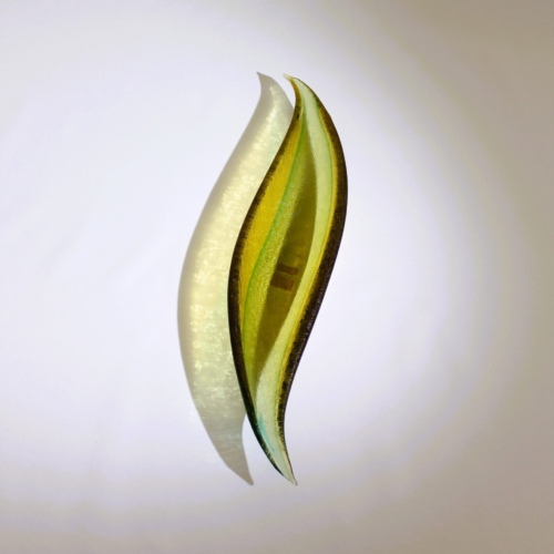 <em><b>Flavio Poli</b><br>Leaf Bowl<br>Italy 1950</em> seguso vetri d arte murano glass leaf bowl corroso green yellow pauly and c