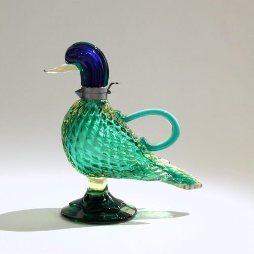<em><b>Flavio Poli</b><br />Wine Decanter<br />Italy 1960</em> flavio poli murano glass jug duck shape for seguso vetri d'arte 1961