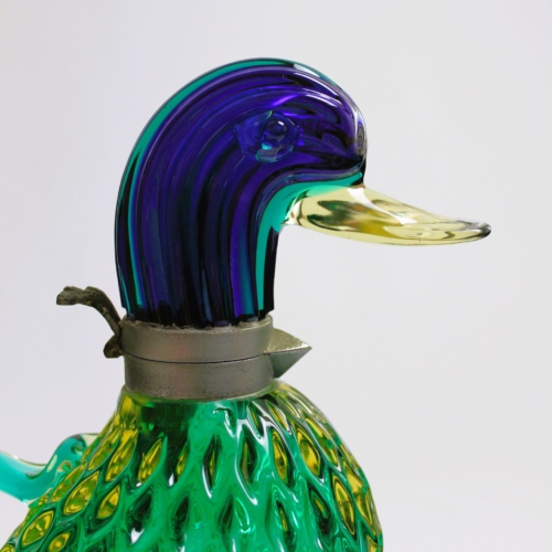 <em><b>Flavio Poli</b><br />Wine Decanter<br />Italy 1960</em> flavio poli murano glass jug duck shape for seguso vetri d'arte 1961
