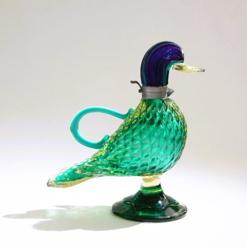 <em><b>Flavio Poli</b><br />Wine Decanter<br />Italy 1960</em> flavio poli murano glass jug duck shape for seguso vetri d'arte 1961
