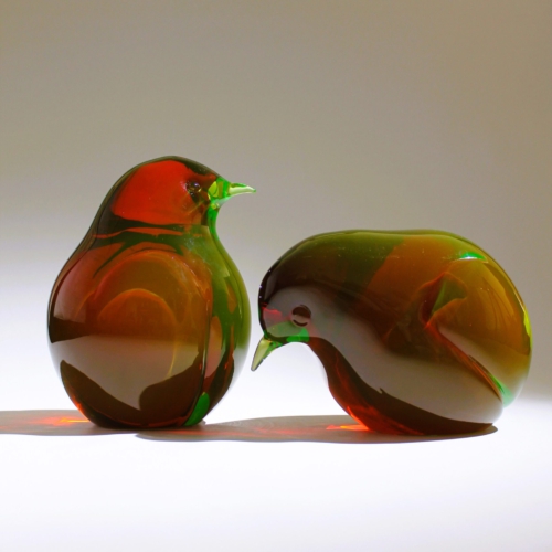 <em> <b>Seguso Vetri d’Arte</b></br>Uranium Glass Birds</br>Italy 1960 seguso vetri d arte murano glass sculptures two birds 1960
