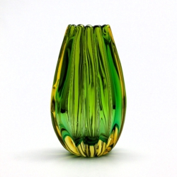 flavio poli murano glass vase a coste green yellow big size for seguso vetri d arte 1958