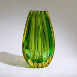 flavio poli murano glass vase a coste green yellow big size for seguso vetri d arte 1958