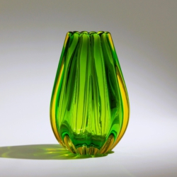flavio poli murano glass vase a coste green yellow for seguso vetri d arte 1958