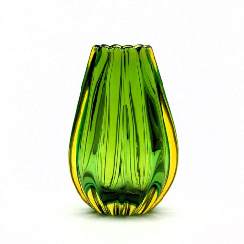 <em><b>Flavio Poli</b><br>Vase a Coste<br>Italy 1958</em> flavio poli murano glass vase a coste green yellow for seguso vetri d arte 1958