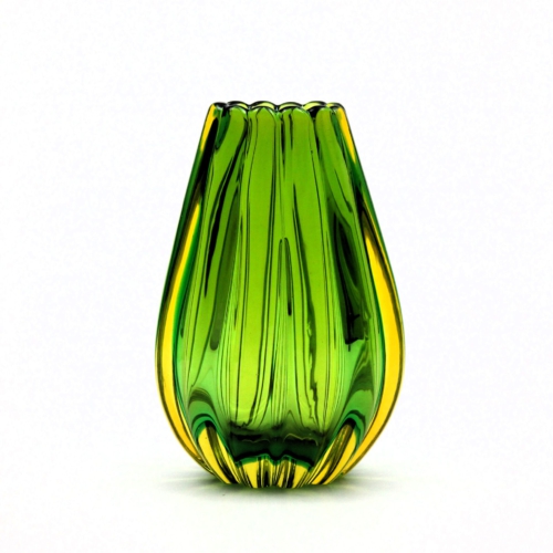 <em><b>Flavio Poli</b><br>Vase a Coste<br>Italy 1958</em> flavio poli murano glass vase a coste green yellow for seguso vetri d arte 1958
