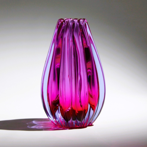 <em><b>Flavio Poli</b><br>Vase a Coste<br>Italy 1958</em> flavio poli murano glass vase a coste pink purple for seguso vetri d arte 1958