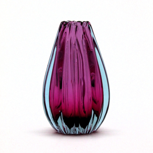 <em><b>Flavio Poli</b><br>Vase a Coste<br>Italy 1958</em> flavio poli murano glass vase a coste pink purple for seguso vetri d arte 1958