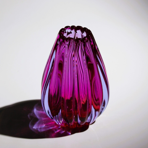 <em><b>Flavio Poli</b><br>Vase a Coste<br>Italy 1958</em> flavio poli murano glass vase a coste pink purple for seguso vetri d arte 1958