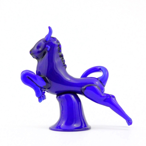 <em><b>Napoleone Martinuzzi</b><br />jumping Taurus “Blu Toro”</br>Italy 1934</em> napoleone martinuzzi venini murano glass sculpture blue jumping taurus 1934