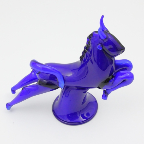 <em><b>Napoleone Martinuzzi</b><br />jumping Taurus “Blu Toro”</br>Italy 1934</em> napoleone martinuzzi venini murano glass sculpture blue jumping taurus 1934