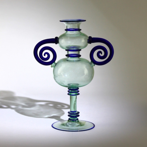 umberto bellotto murano glass vase trasparente spiral handles vetreria artistica barovier 1927