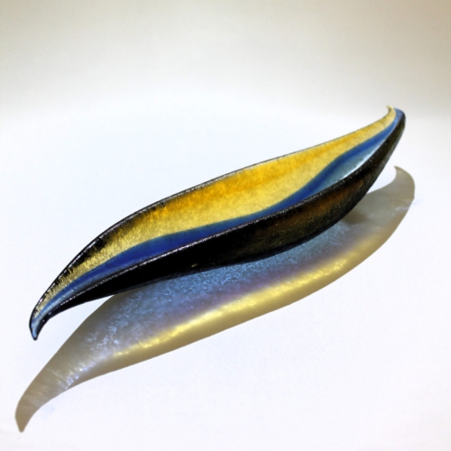 <em><b>Flavio Poli</b><br>Leaf Bowl<br>Italy 1950</em> seguso vetri d arte murano glass leaf bowl corroso blue yellow pauly and c