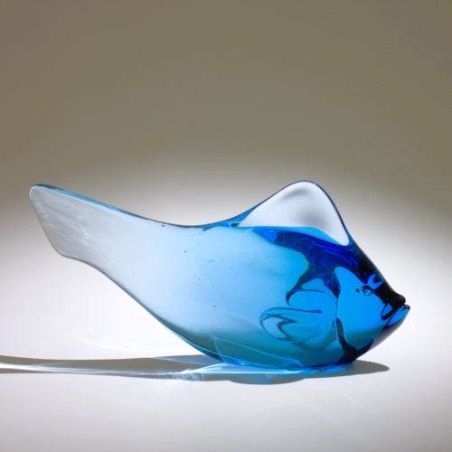<em><b>Antonio Da Ros</b><br />blue Fish<br />Italy 1960</em> Antonio Da Ros, Neodymium Glass "Fish" Sculpture, Cenedese, Murano c. 1962