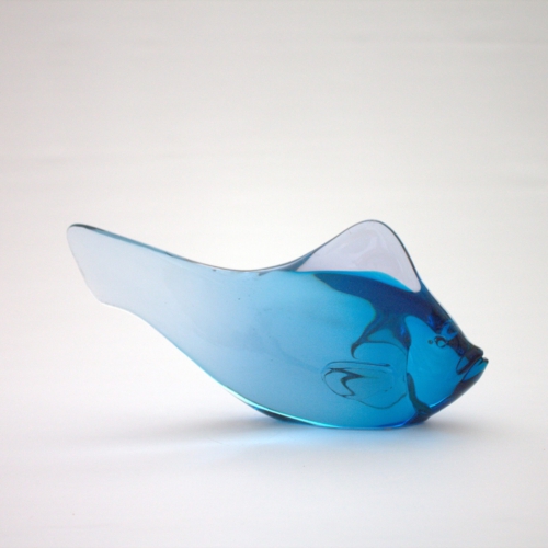 <em><b>Antonio Da Ros</b><br />blue Fish<br />Italy 1960</em> Antonio Da Ros, Neodymium Glass "Fish" Sculpture, Cenedese, Murano c. 1962