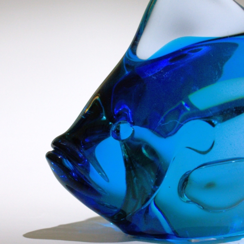 <em><b>Antonio Da Ros</b><br />blue Fish<br />Italy 1960</em> Antonio Da Ros, Neodymium Glass "Fish" Sculpture, Cenedese, Murano c. 1962