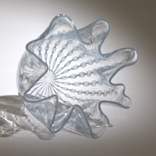 <em><b>Fulvio Bianconi</b><br />Fazzoletto<br />Italy 1950</em> fulvio bianconi, murano glass fazzoletto vase, venini, zanfirico light blue.