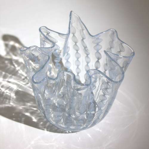 <em><b>Fulvio Bianconi</b><br />Fazzoletto<br />Italy 1950</em> fulvio bianconi, murano glass fazzoletto vase, venini, zanfirico light blue.