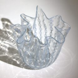 fulvio bianconi, murano glass fazzoletto vase, venini, zanfirico light blue.