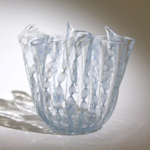 <em><b>Fulvio Bianconi</b><br />Fazzoletto<br />Italy 1950</em> fulvio bianconi, murano glass fazzoletto vase, venini, zanfirico light blue.